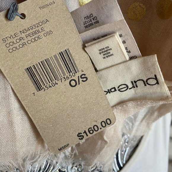 Pure DKNY Gold Polka Dot Scarf Wrap Sheer Lightweight‎ Fringe Tan NEW - Picture 10 of 11